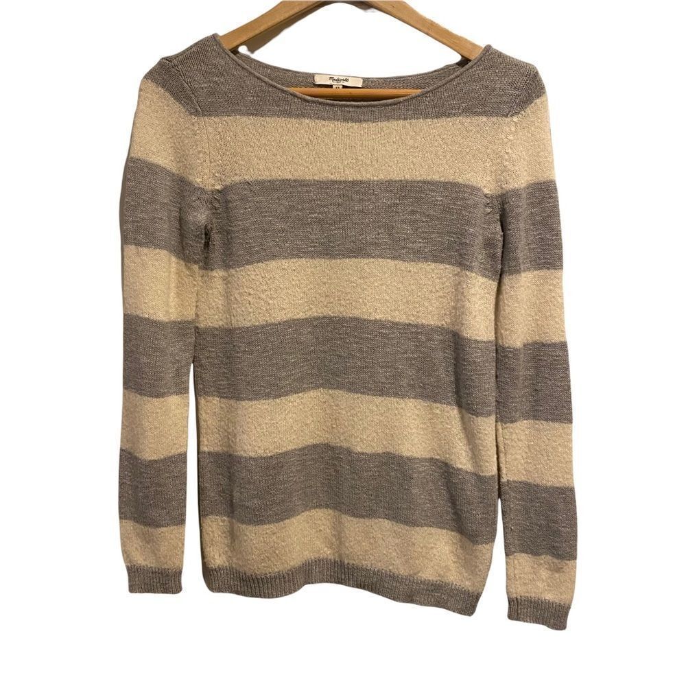 Madewell XS Sweater Alpaca Crewneck Gray and Cream Striped